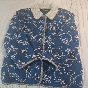 Elegant Blue and White Women's Teddy Jacket